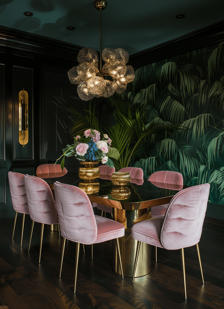 Monochrome Art Deco Dining Room with Gold Detailing