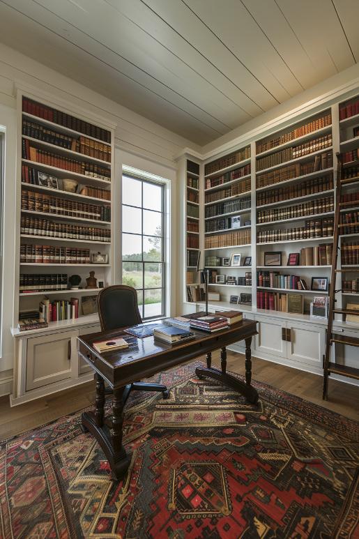 Farmhouse Library with Mixed Accents